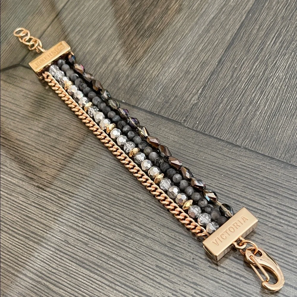 Victoria Emerson Stacked Bracelet with One Clasp Crystal, Stone & Chain - Picture 2 of 16